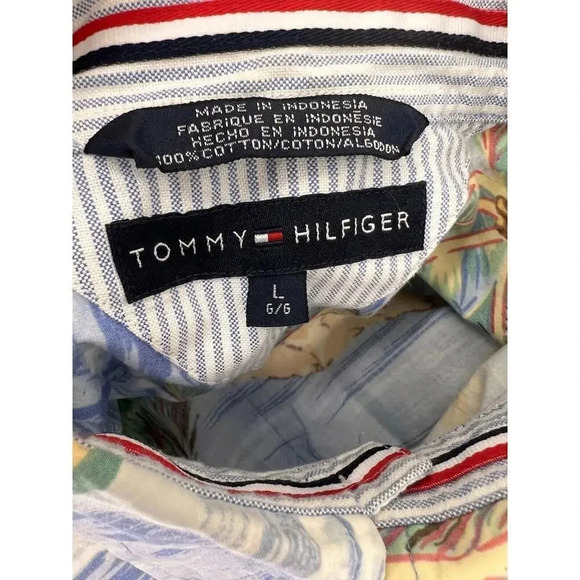 VINTAGE Tommy Hilfiger Men’s Palm Tree Hawaiian Button Front Short Sleeves LARGE - Picture 8 of 12
